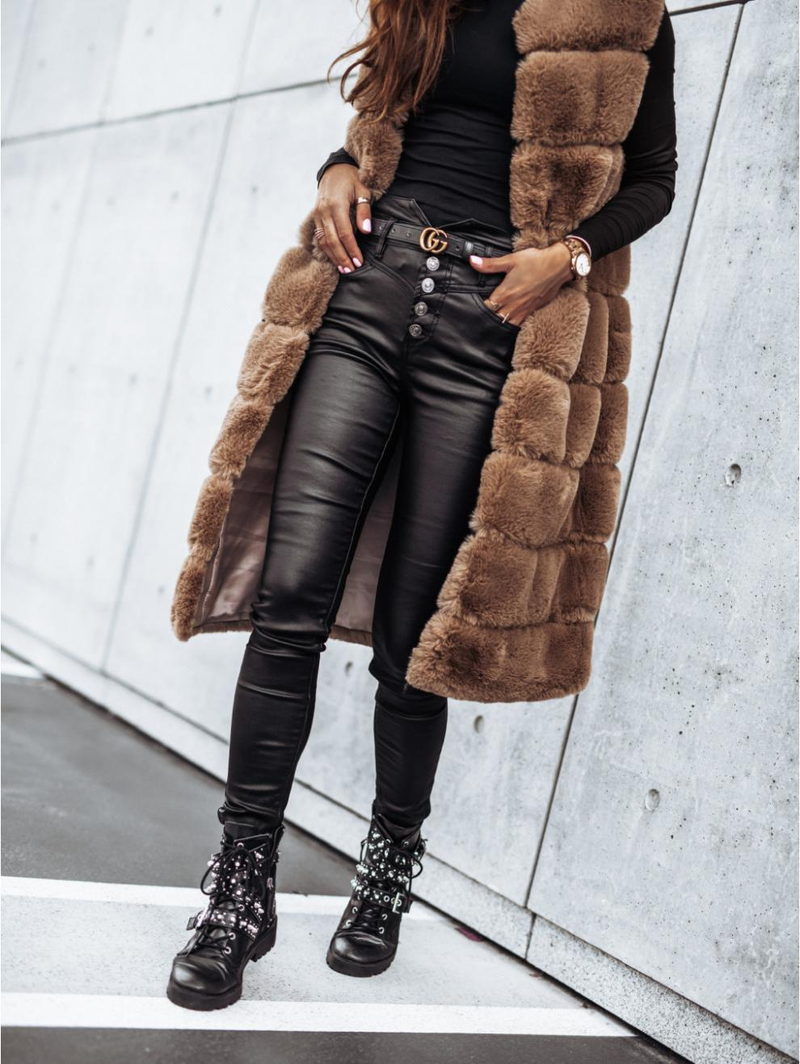 Women's autumn and winter long round neck fur vest coat_voghion.com