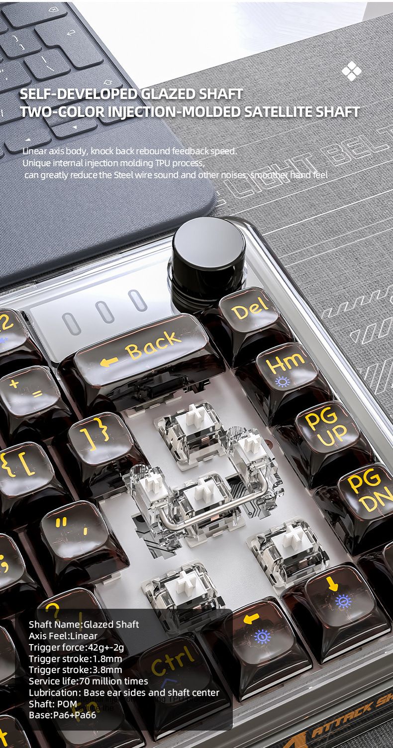 Attack Shark K75RGB Wireless Mechanical Bluetooth Transparent Gasket Hot-Swappable Keyboard_voghion.com