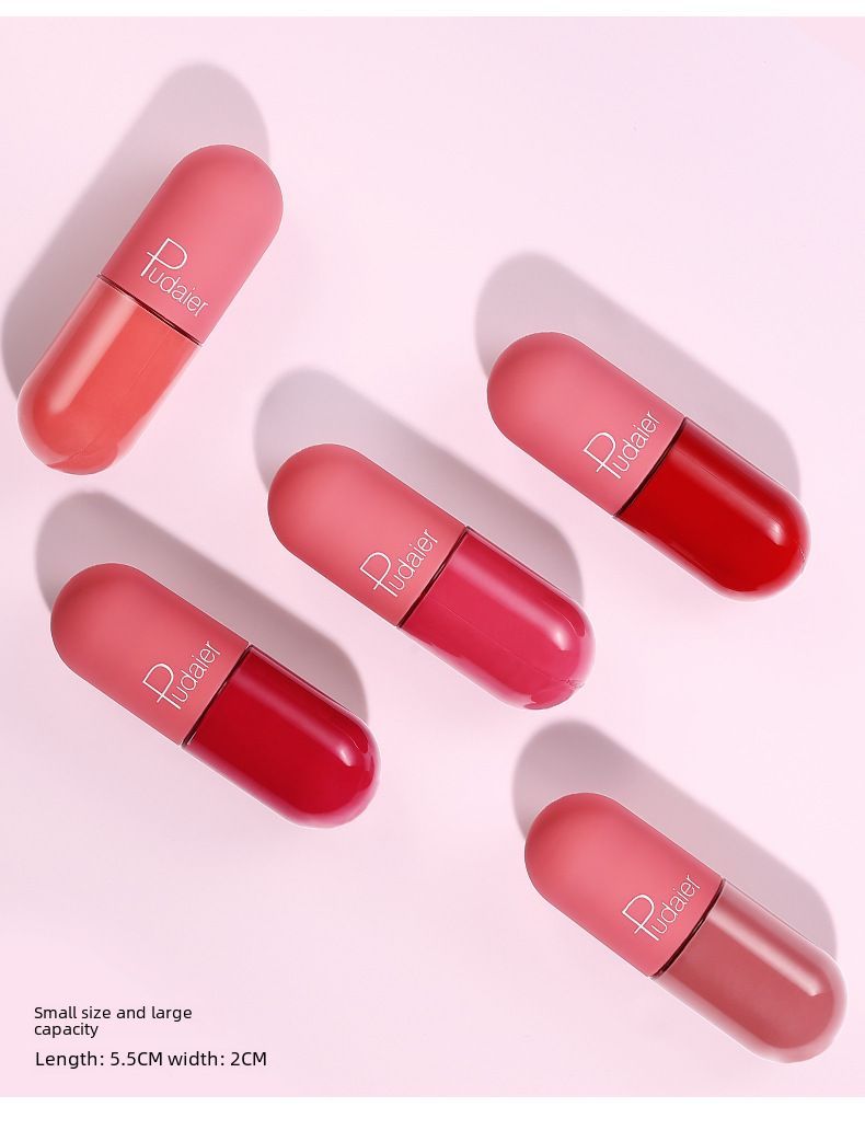 Pudaier Mini Capsule Velvet Matte Lip Glaze Smooth Colorful Non-Stick Cup Soft Velvet Texture Rossetto per tutti i tipi di pelle_voghion.com