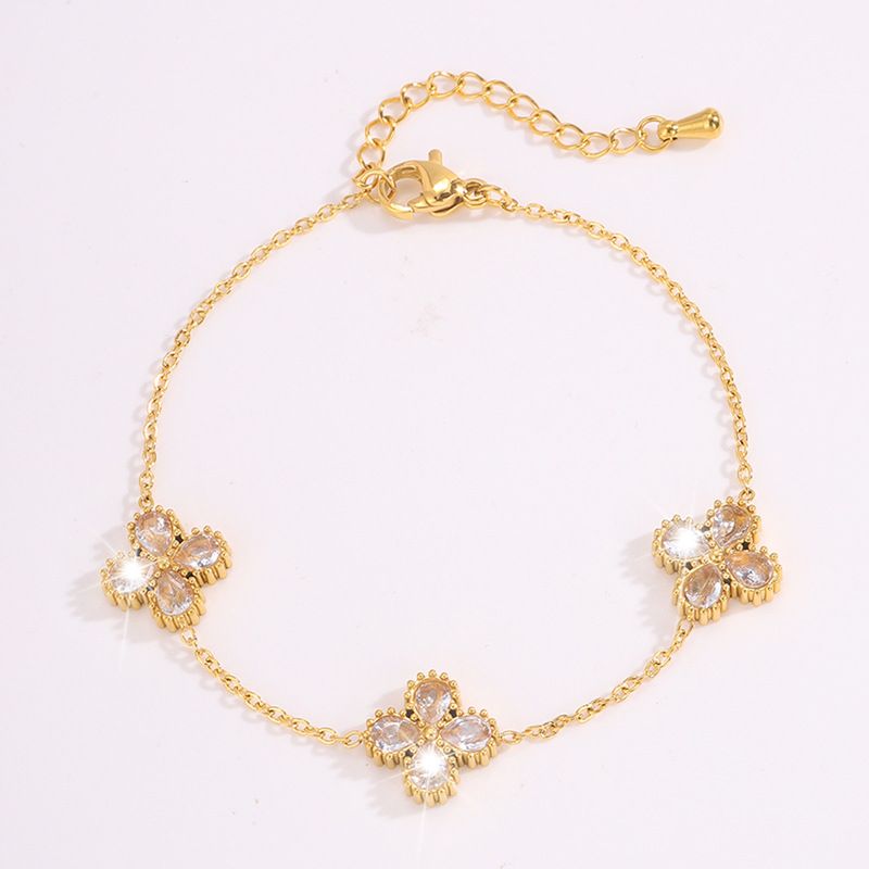 Modisches Armband mit eingelegtem Wassertropfen-Diamant und vierblättrigem Kleeblatt für Frauen, leichtes Luxus-Nischenarmband aus Titanstahl,_voghion.com