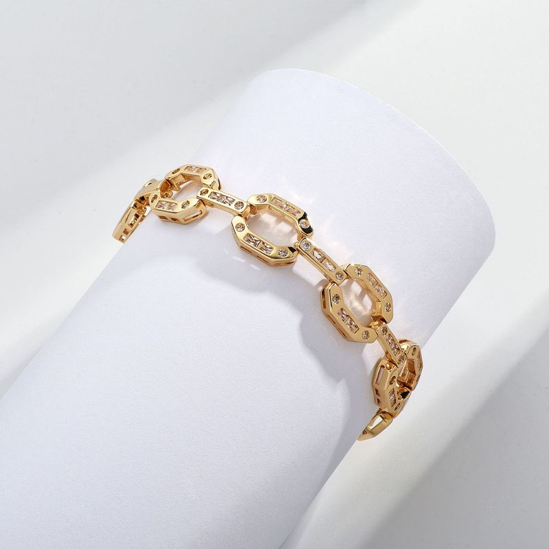 Men And Women's Jewelry - Cubic Zirconia Gold Plated Hip Hop Punk Bracelet, Geometric Cuban Link Chain For Unisex Fashion Zircon Cuban Chain_voghion.com