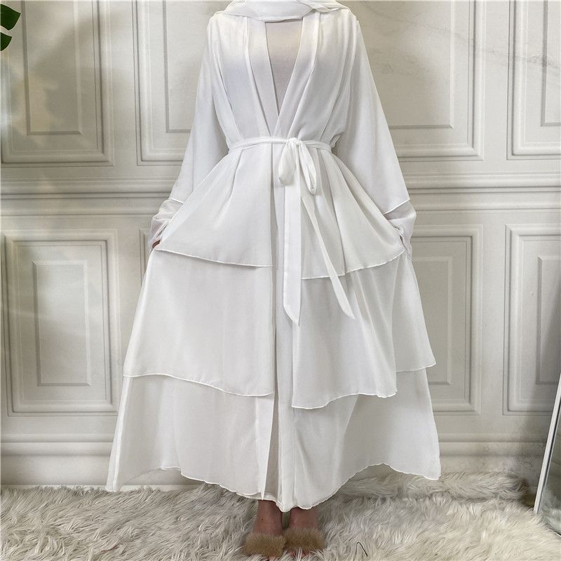 Women's Middle Eastern fashion classic Islamic Dubai new three-layer chiffon cardigan robe _voghion.com