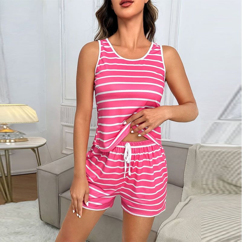 Pigiama con gilet e stampa a vento, pantaloncini con coulisse, set di abbigliamento da casa multicolore_voghion.com