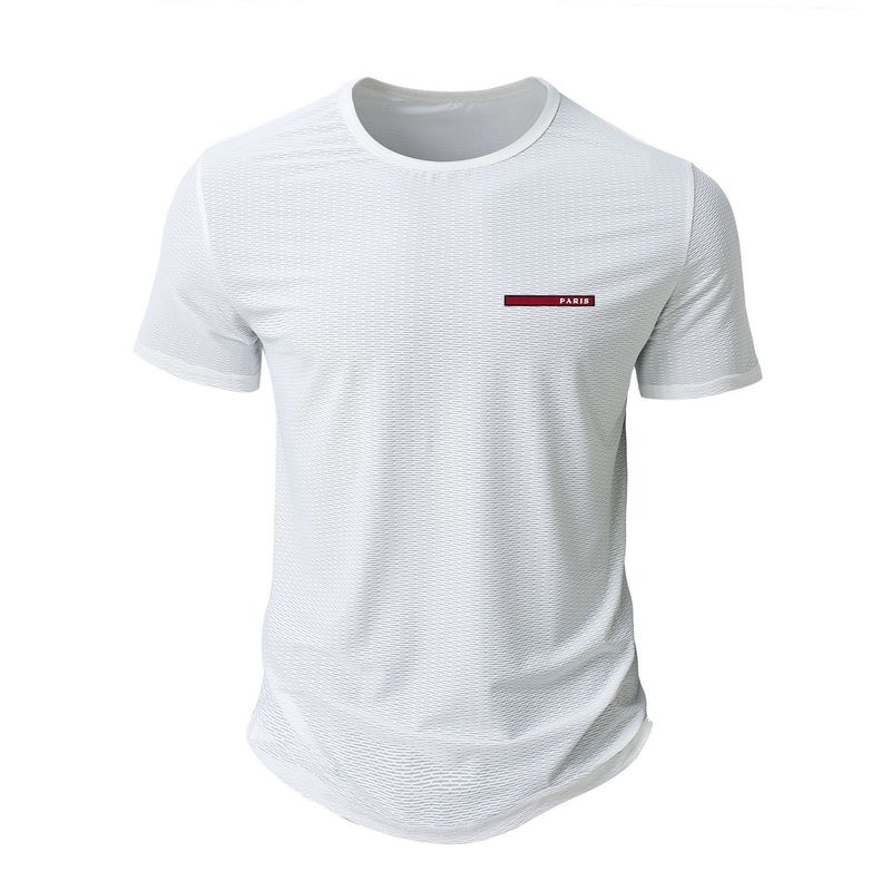 T-shirt de sport d'été pour homme, séchage rapide, respirant, col rond, longue bande, logo, manches courtes_voghion.com