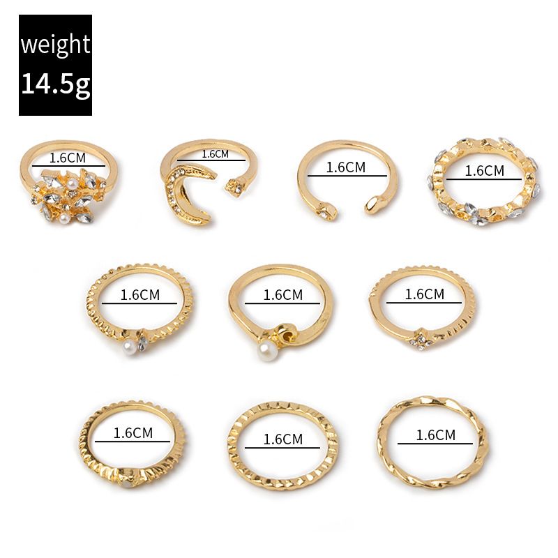 Anello con stella e diamanti, set di 10 gioielli da donna in stile streetwear, stile sociale_voghion.com
