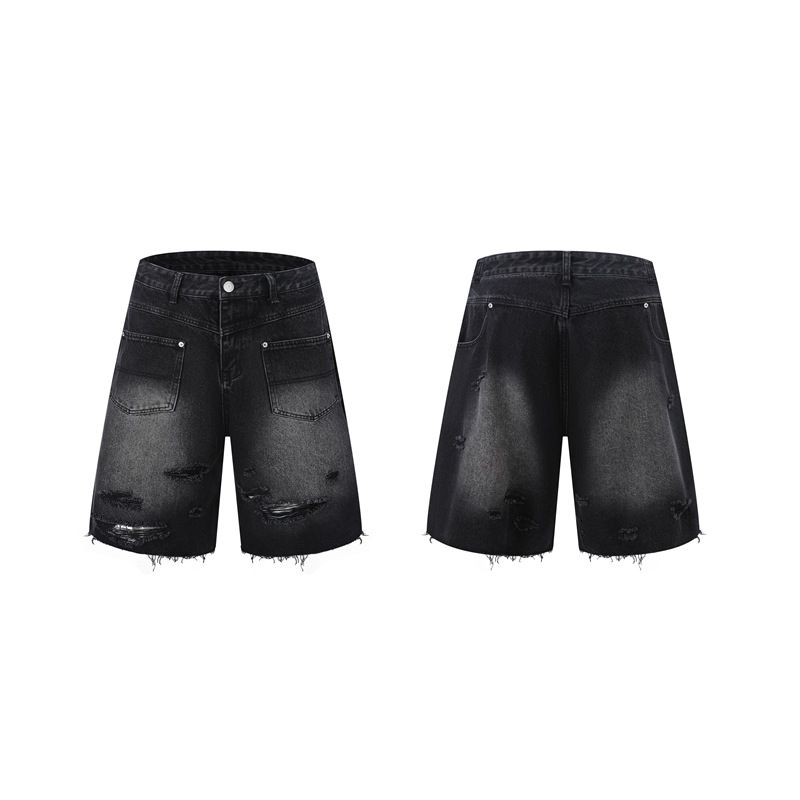 Herrenbekleidung Retro Raw Edge Distressed Ripped Denim Reißverschlussjeans Trendy Loose Casual Vielseitige Arbeitskleidung Männer und Frauen Anzüge_voghion.com