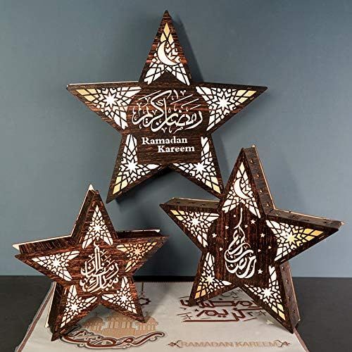 Lampada da parete pentagramma Eid Ramadan Decorazione in legno Eid Parete appesa Luce notturna a LED Mubarak Pendente Forniture per decorazioni per feste musulmane_voghion.com