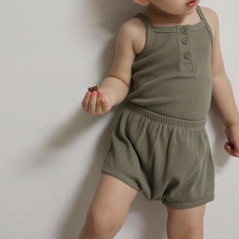 Pijamas de estilo coreano para niños, chaleco para bebé, pantalones cortos para el hogar, ropa informal de punto para niñas_voghion.com