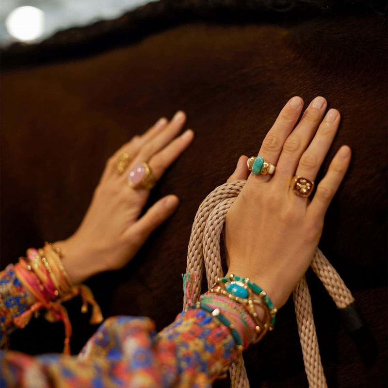 Damenschmuck, elegantes Set mit unregelmäßigen Amazonit-Ohrringen und -Ringen, geometrische Ohrringe im Vintage-Boho-Stil und stapelbare Ringe für Frauen_voghion.com