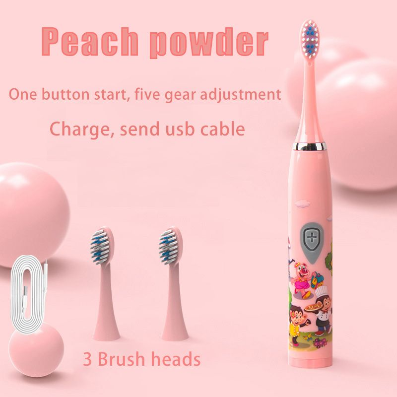 Escova de dentes elétrica sônica, carregamento usb, à prova d'água, temporizador inteligente, clareamento dos dentes, desenhos animados, crianças, escovas ultrassônicas macias_voghion.com