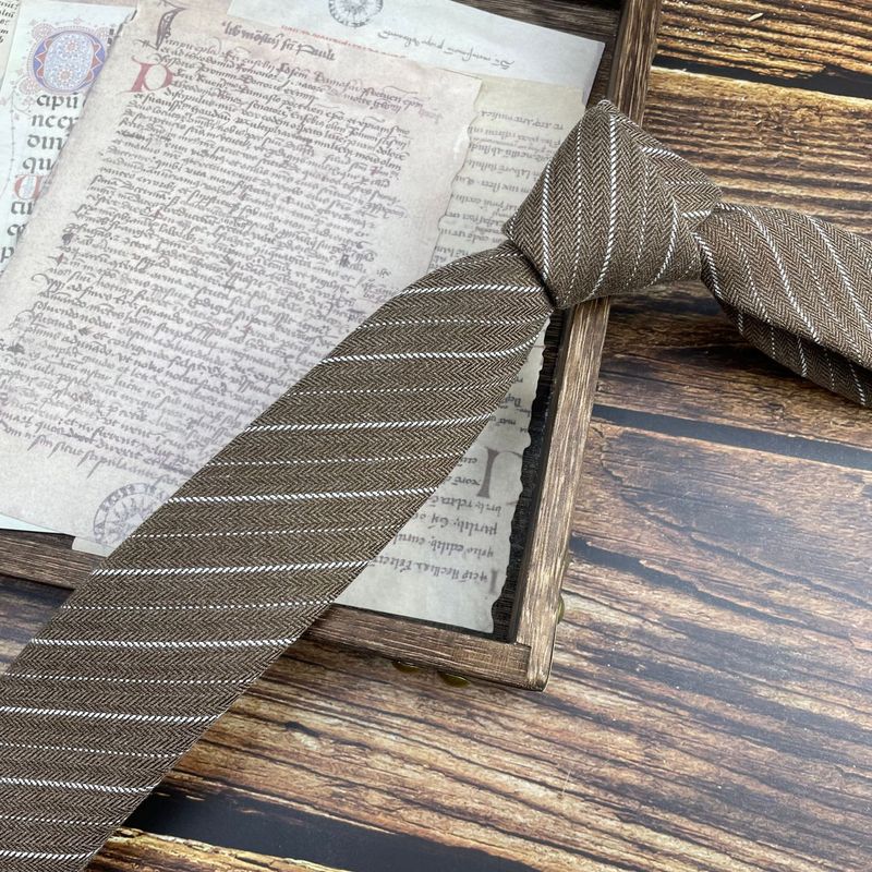 Autumn Winter Wool Hand Tie Men Korean Version 6CM Retro British Plaid Striped Gray Coffee Color Casual Versatile_voghion.com