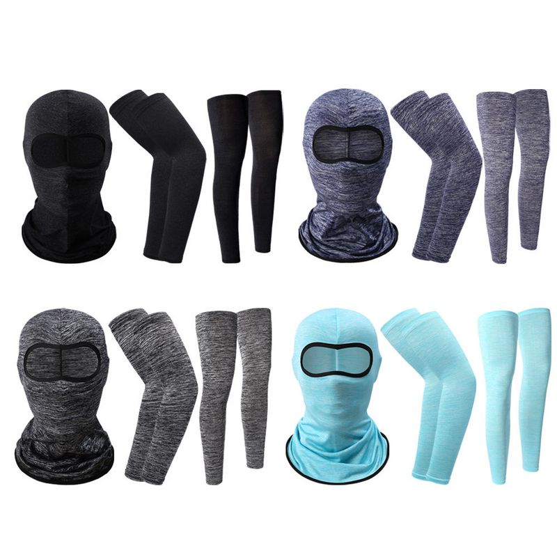 LazyZoom Masque de cyclisme d'été en nylon, ensemble de trois pièces, protection solaire décontractée pour les bras et les jambes en soie, pour sports de plein air_voghion.com