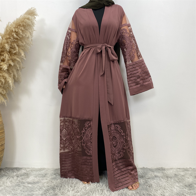 Damenmode-Cardigan-Stickerei-Gaze-Robenkleid_voghion.com