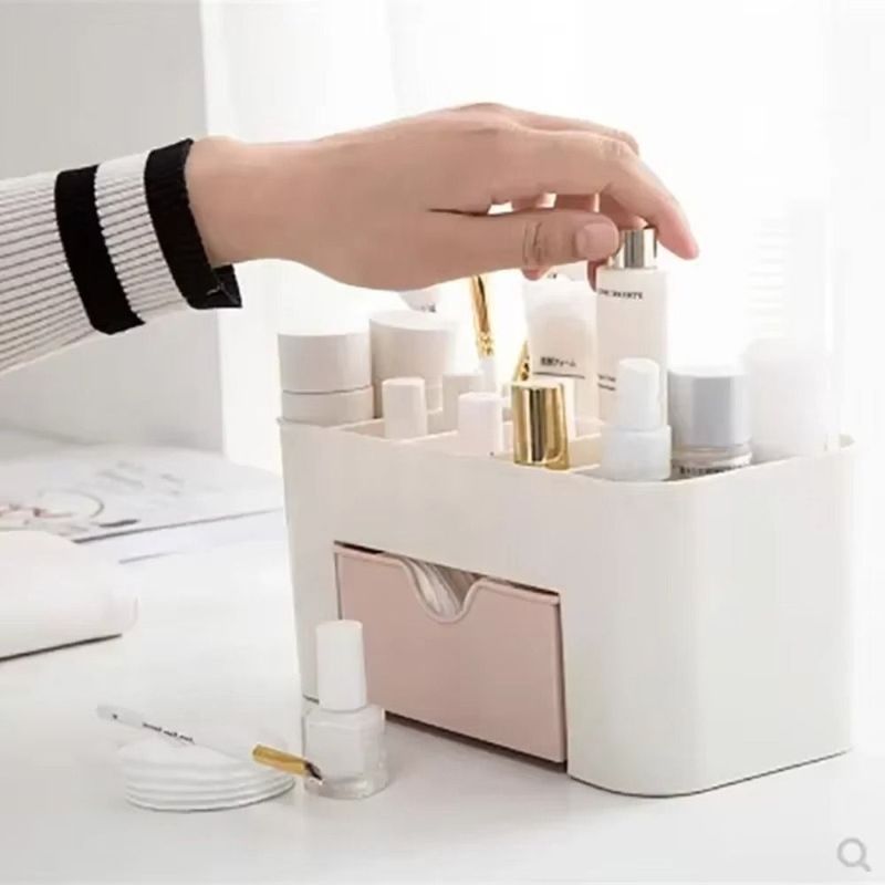 Plastic Cosmetic Organizer - 5-Drawer Makeup Storage Box Clear Vanity Case With Mirror Desktop Size_voghion.com