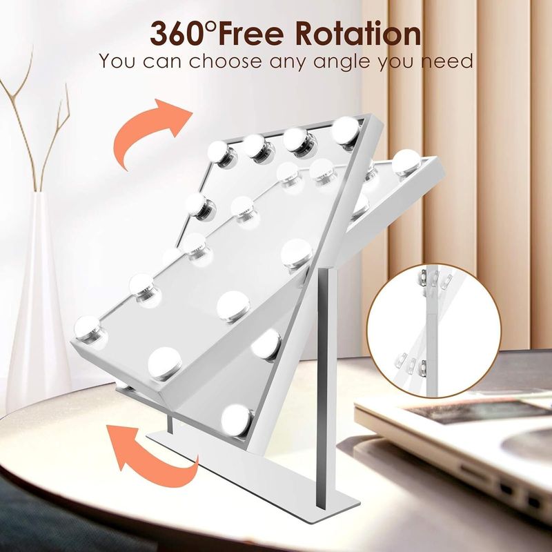 TUREWELL Hollywood Makeup Mirror 48x37cmColor LED Bulbs Touch Control 360 Degree_voghion.com