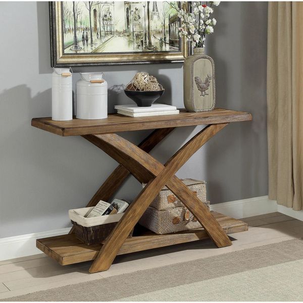 Transitional 1pc Sofa Table Occasional Tables Plank Style Top Antique Light Oak Open Bottom Shelf_voghion.com