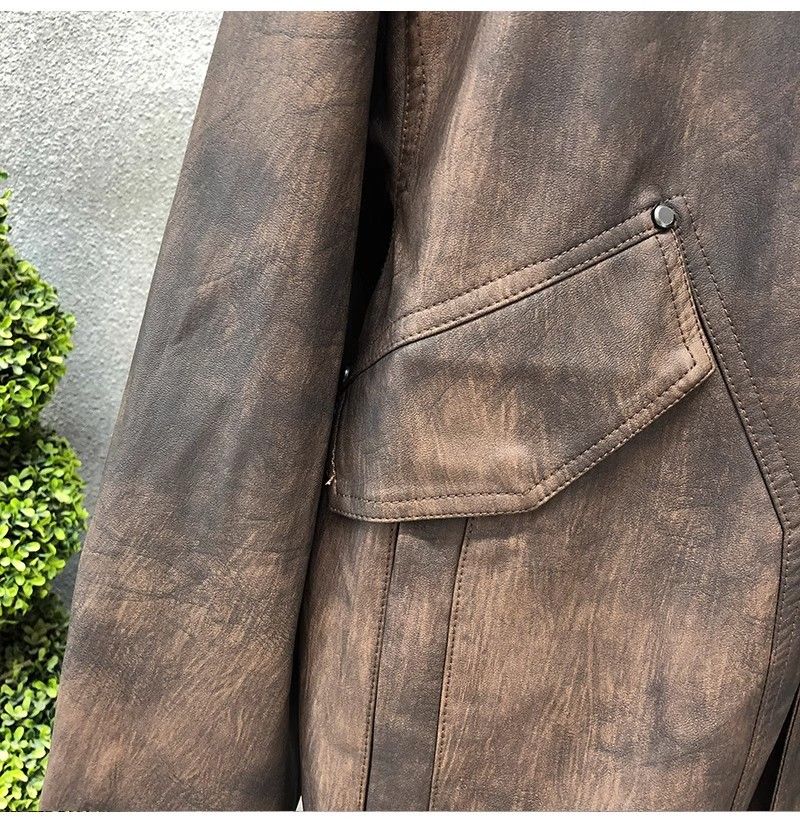 "Men's Retro PU Leather Jacket – Slim-Fit Biker Coat With Stand Collar & Side Pockets (Charcoal/Coffee, L-3XL)"_voghion.com