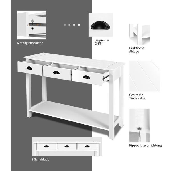 Wooden Console Table With 3 Drawers And 2-Tier Shelves_voghion.com