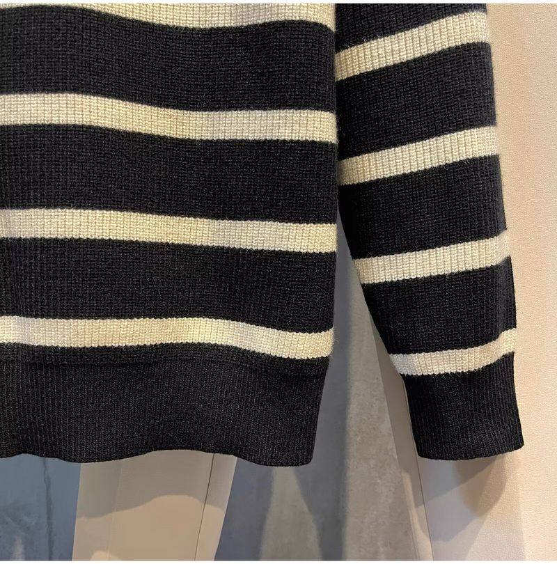 Pull en tricot demi-zip pour homme – Pull décontracté rayé style Hong Kong pour l'automne et l'hiver (noir, tailles M à 3XL)_voghion.com