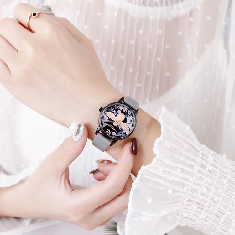 OB Little Bee Orologio al quarzo in stile cinese con conchiglia impermeabile e quadrante nero, stile letterario, stile studentessa_voghion.com