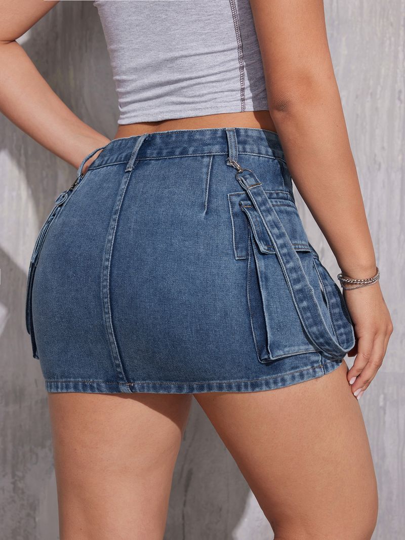 Women's Y2K High Waist Denim Skirt Double Pocket Bodycon Mini Skirt Stretch Denim Short Skirt For Women_voghion.com