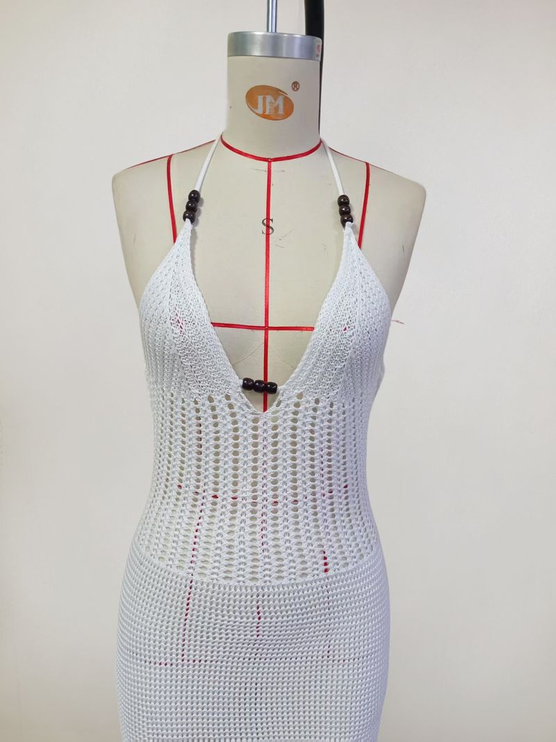 Abito da spiaggia da donna in maglia con scollo a V, sexy, senza schienale, con lacci_voghion.com