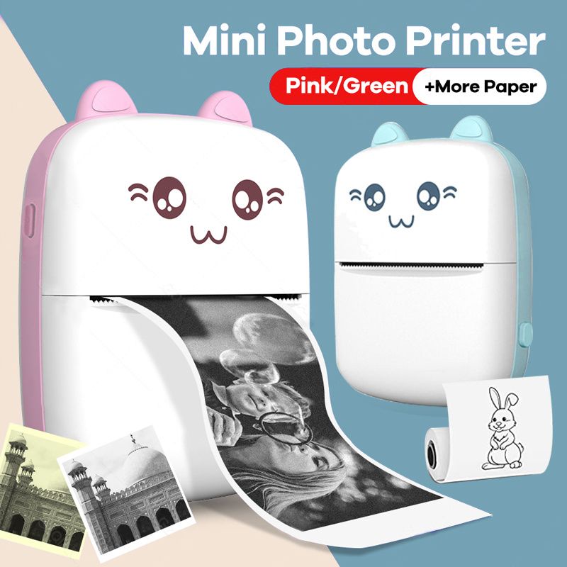 Mini foto pisač, termalni pisač naljepnica s USB punjenjem, prijenosni Bluetooth bežični foto pisač s 1 rolom termalnog papira za Android i iOS_voghion.com