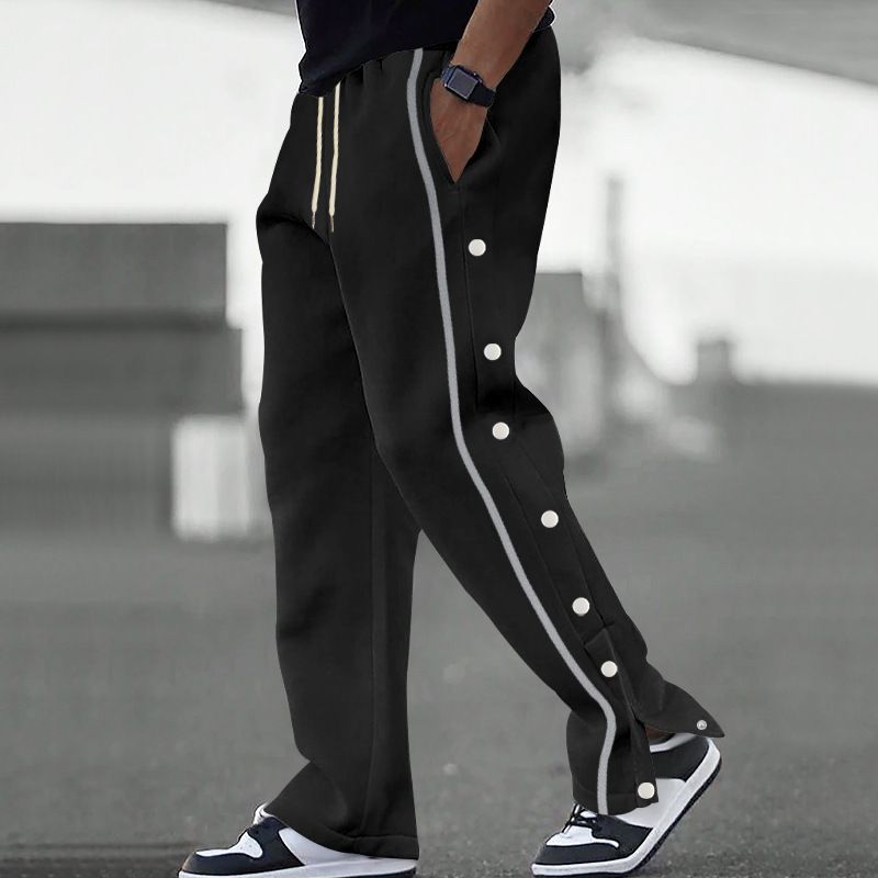 2025 Autumn New Men's Casual Sports Button Pants Straight Drawstring Trousers_voghion.com