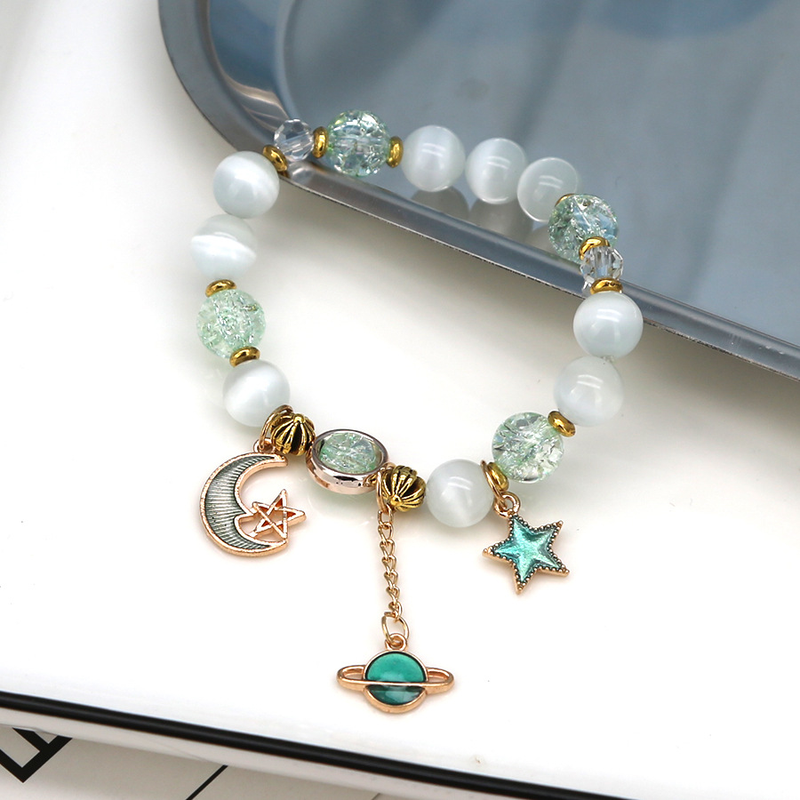 Bracciale alla moda Occhi di gatto Perline con ciondoli di stelle di luna Bracciale con ciondolo fatto a mano per gioielli alla moda da donna_voghion.com