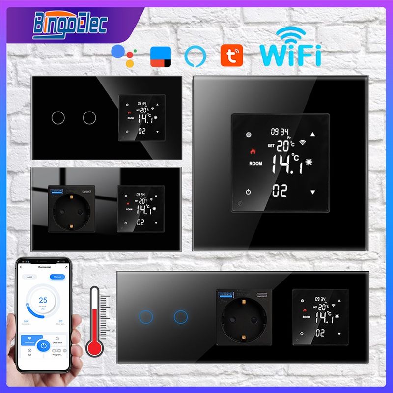 WIFI Thermostat Light Switch and LCD Touch Screen,Wall Socket with Thermostats Electric or Heating Smart Home_voghion.com