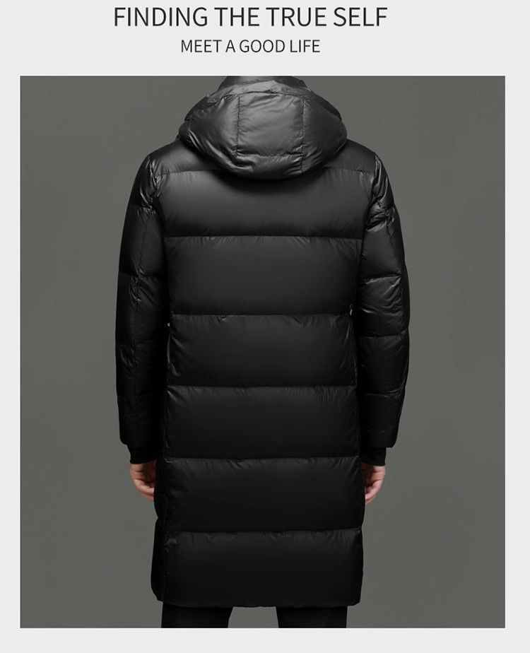 Premium Black & Gold Down Jacket For Men - Long Winter Coat With White Goose Feather, Windproof & Warm, Suitable For Extreme Cold Weather_voghion.com