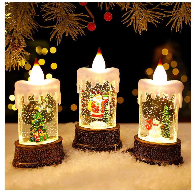 Festliche, mit Wasser gefüllte LED-Weihnachtskerzen – Laternen mit Schneemann-, Weihnachtsmann- und Baummotiven, batteriebetrieben, flammenlose Dekoration_voghion.com