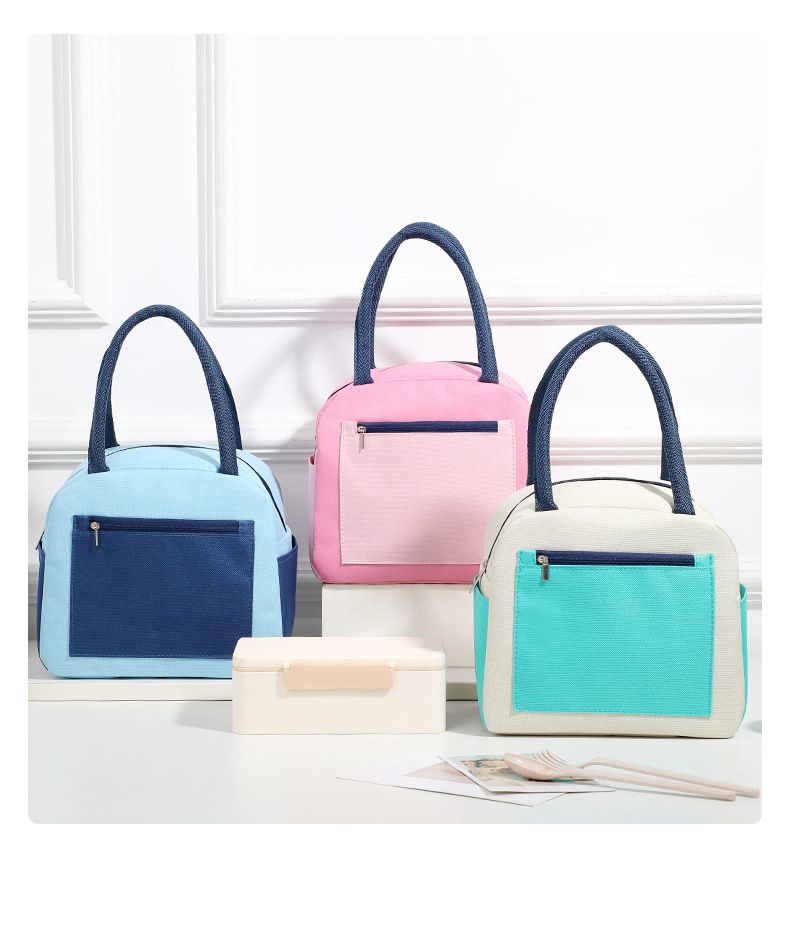 Color Matching Lunch Box Bag Portable Student Large-capacity Waterproof Thermal Insulation Bag Oxford Cloth Lunch Bag Bento Bag_voghion.com