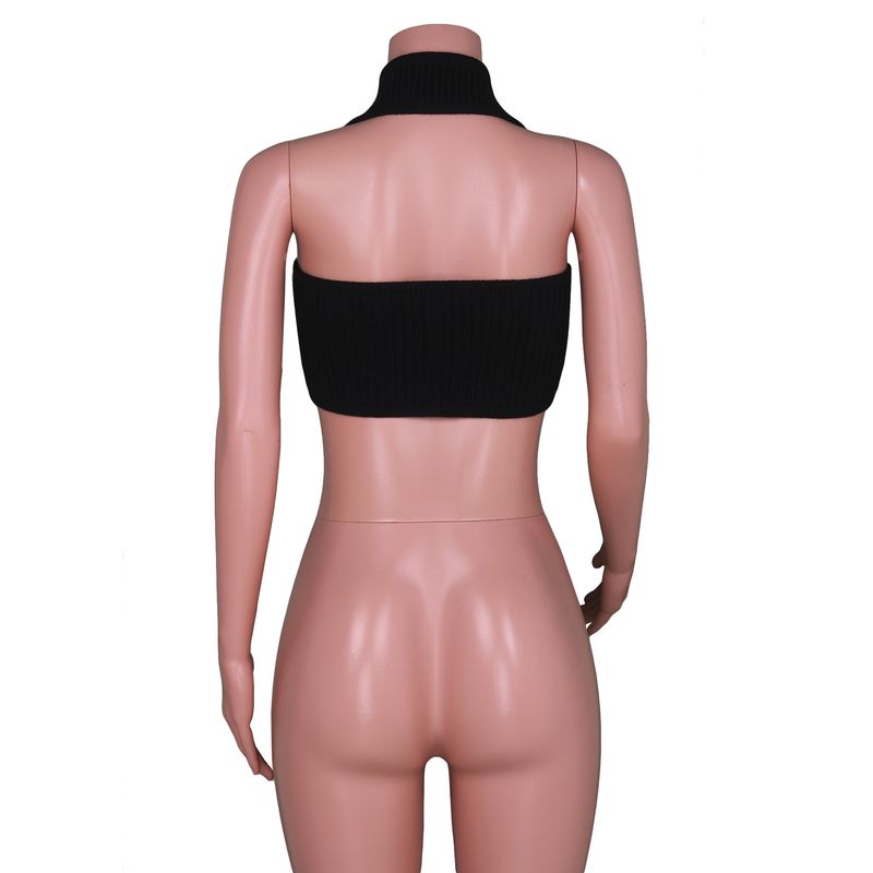 2025 Îmbrăcăminte europeană și pentru femei, sexy, cu halter de vacanță, iepure, fleece tricotat, pulover, fără bretele, vestă, maiou_voghion.com