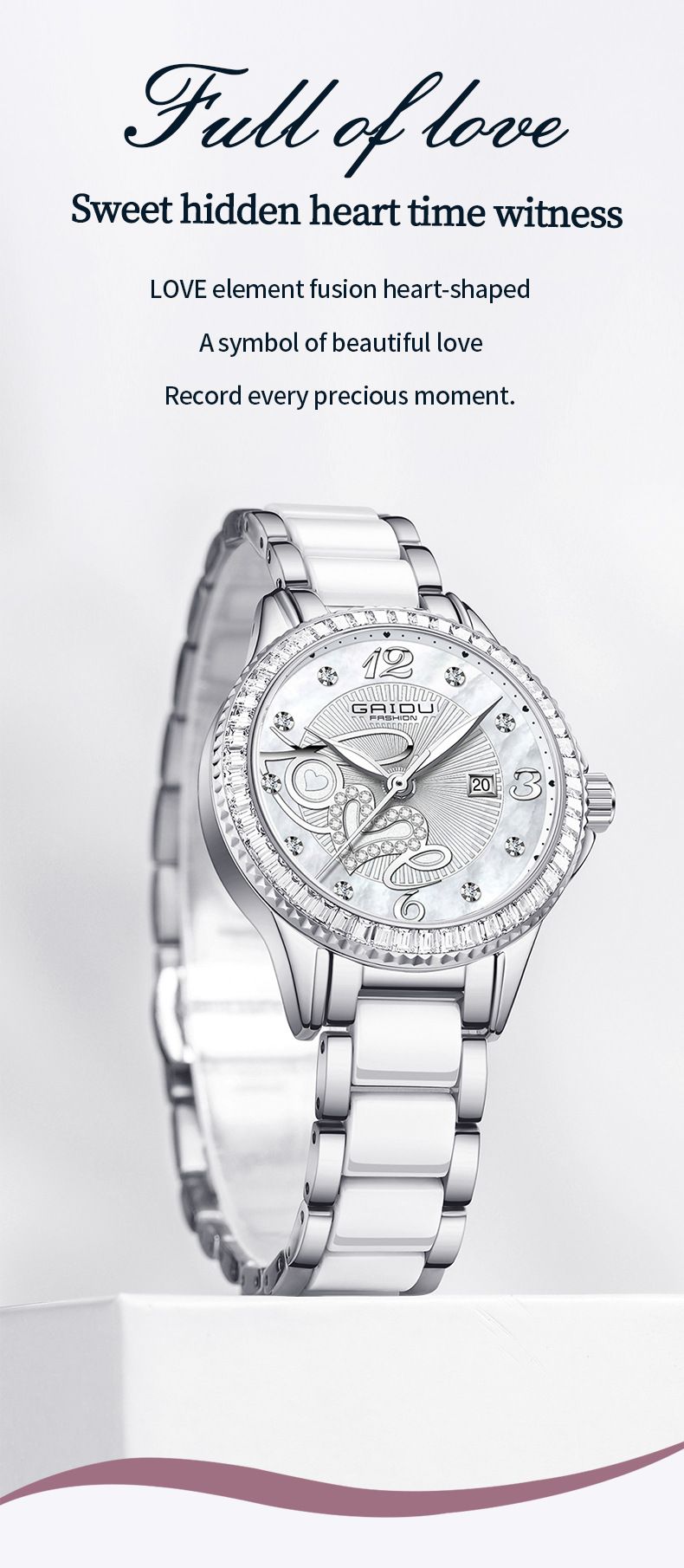 Women's Elegant Waterproof Diamond-Accented Watch With Ceramic-Like Stainless Steel Band, Minimalist Round Dial, Date Display, 30M Water Resistance_voghion.com