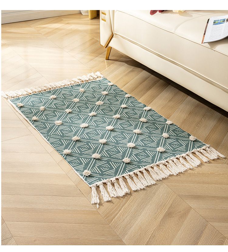 Tappeto in cotone tessuto a mano - 60x90 cm, stile bohémien, a righe, per soggiorno, camera da letto e ingresso (disegno geometrico, lavabile in lavatrice)_voghion.com