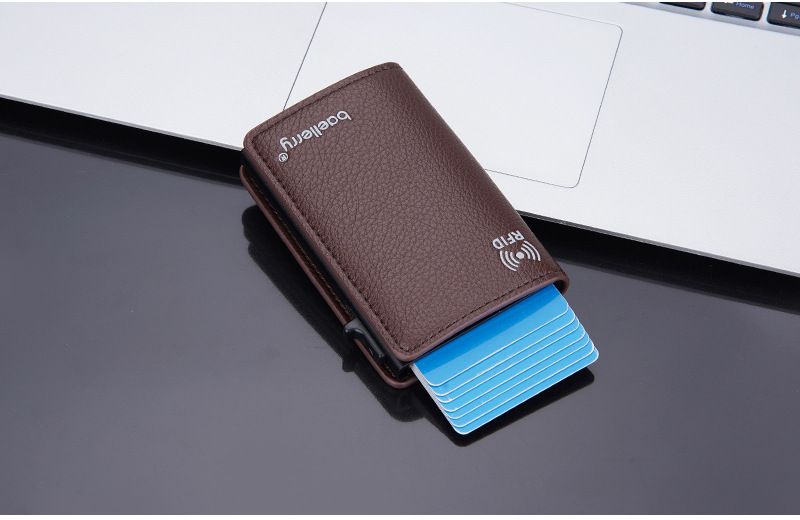 Baellerry New Ανδρική θήκη για κάρτες Lychee RFID Αντιμαγνητική πλάγια ώθηση Pop, μεταλλικό κουτί αλουμινίου_voghion.com