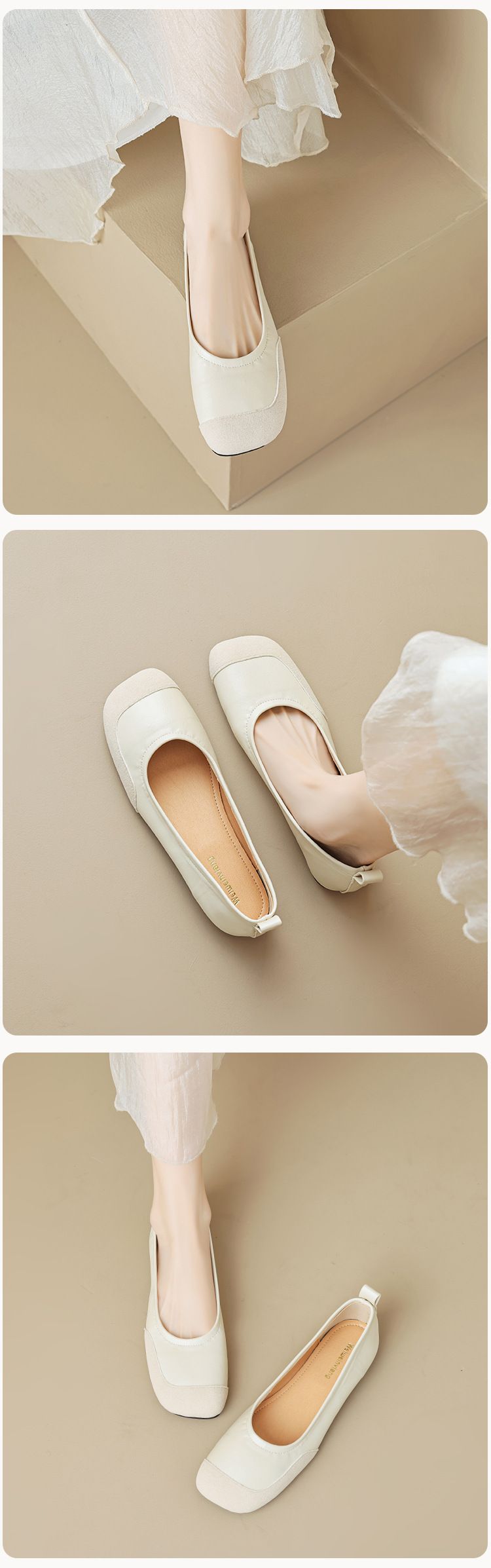 Square Head Single Shoes Women's Summer Flat Bottom Retro One-pedal Doudou Shoes Shallow Mouth Soft Sole Ballet Shoes_voghion.com