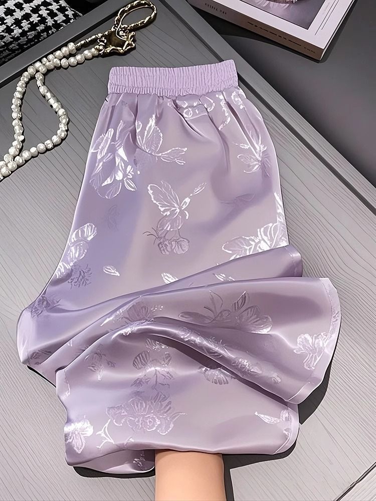 Damenbekleidung Jacquard-Hose mit weitem Bein für Damen, Sommer, neuer Stil, Temperament-Design, hohe Taille, drapierte, lockere Freizeithose_voghion.com