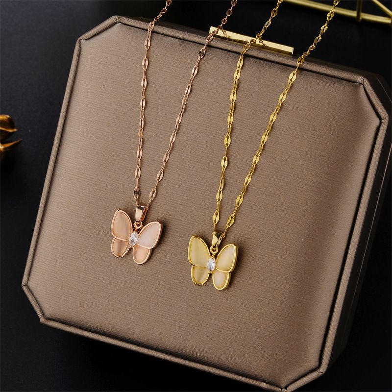Moda popolare giapponese coreano accessori rete rosso e bianco Fritillaria farfalla collare catena minimalista occhio di gatto_voghion.com