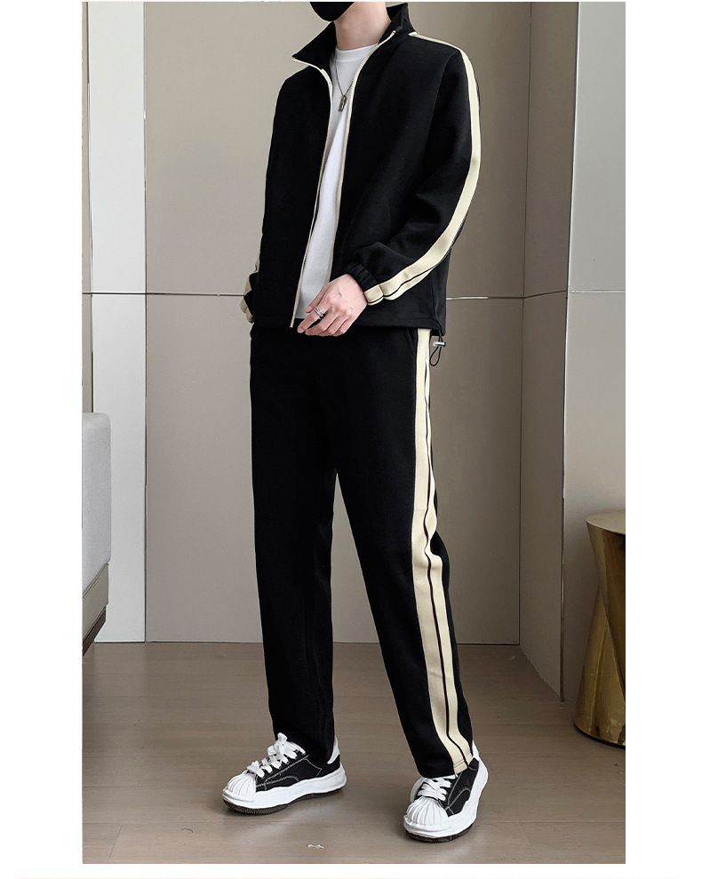 Autumn New Casual Sports Suit Men's Cardigan Jacket With Straight Leg Sweatpants, Trendy And Fashionable Two-piece Set_voghion.com