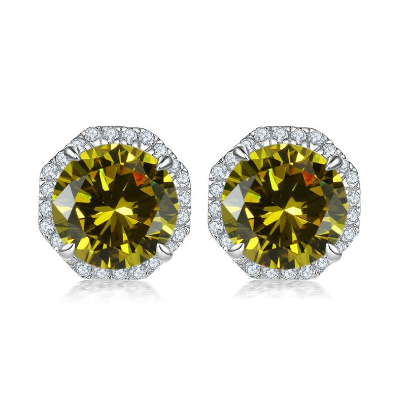 Boucles d'oreilles rondes en pierres précieuses colorées pour femmes, boucles d'oreilles en argent S925, design de niche hexagonal, boucles d'oreilles simples avec pierre de naissance_voghion.com