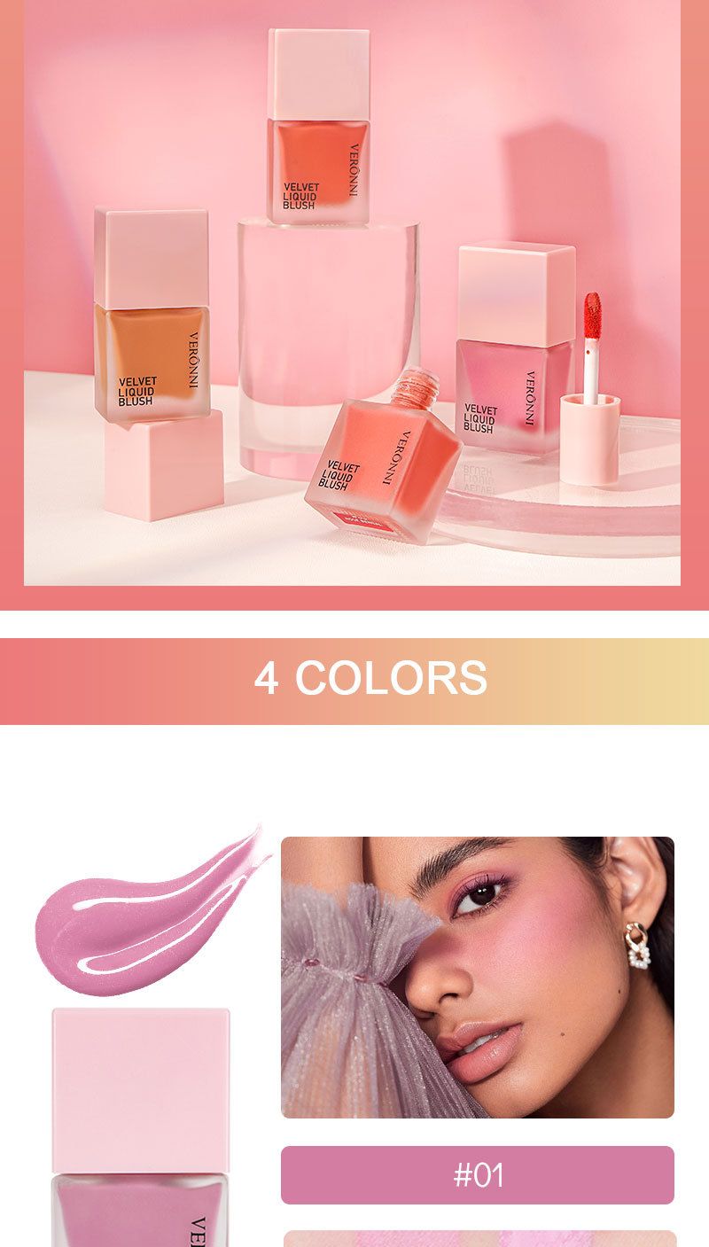 VERONNI 10 ml Flüssigrouge, lang anhaltender, wasserfester Wangenfleck, natürlich feuchtigkeitsspendendes Flüssigrouge für einen makellosen Glanz (#01-#04)_voghion.com