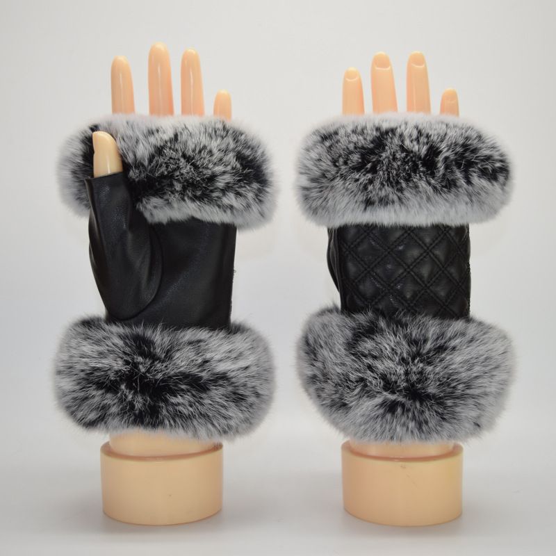 Herbst Winter Mode Schaffell Damen Rex Kaninchenfell Halbschnitt Typing Furry Apparel Vollfingerhandschuhe Neues Modell_voghion.com