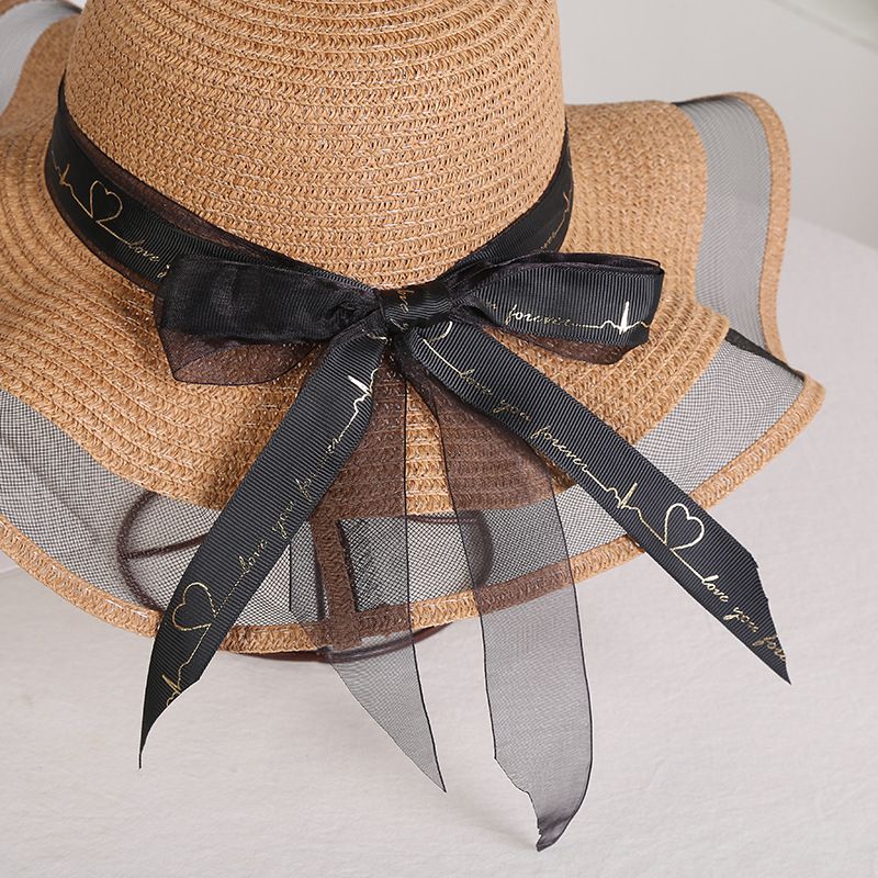 Hot Sale Foldable Big Brim Floppy Girls Straw Sun with Bow Elegant Protection Shade Fashion Women Beach Hat 2024_voghion.com