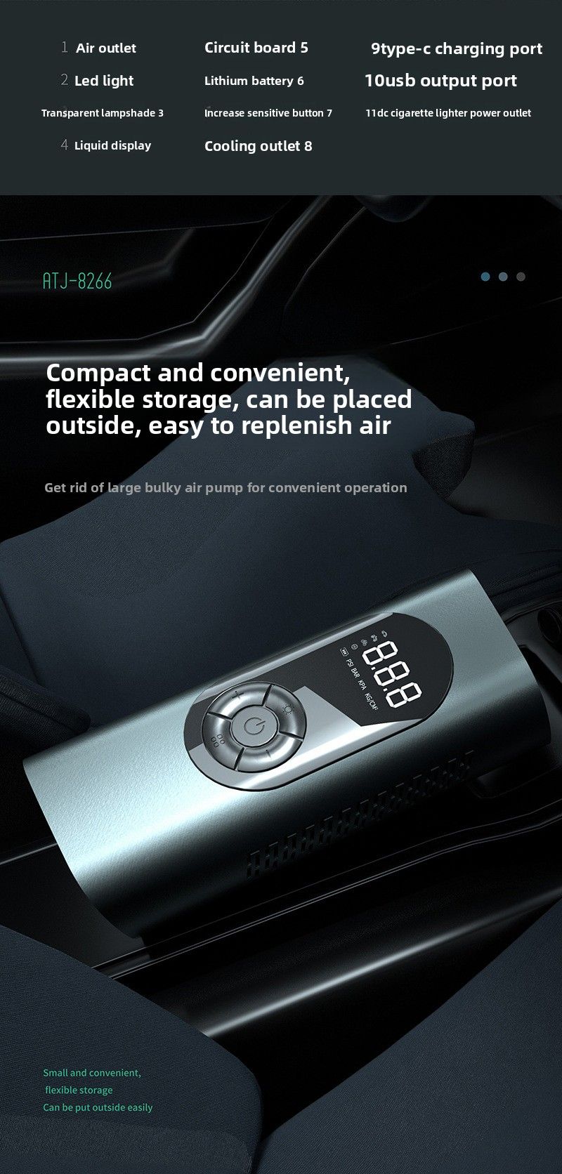 Intelligent Digital Display Tire Inflation, Wireless Charging, Electric Pump For Automobiles, High-power Vehicle Air Pump Cylinder_voghion.com