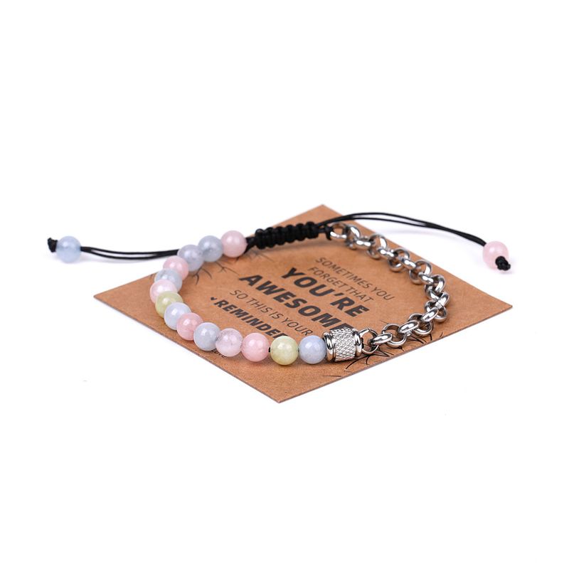 Bracelets en pierres précieuses pour elle et lui - Chaîne tressée en acier inoxydable avec pierres précieuses vert lavande, ensemble assorti pour couple_voghion.com