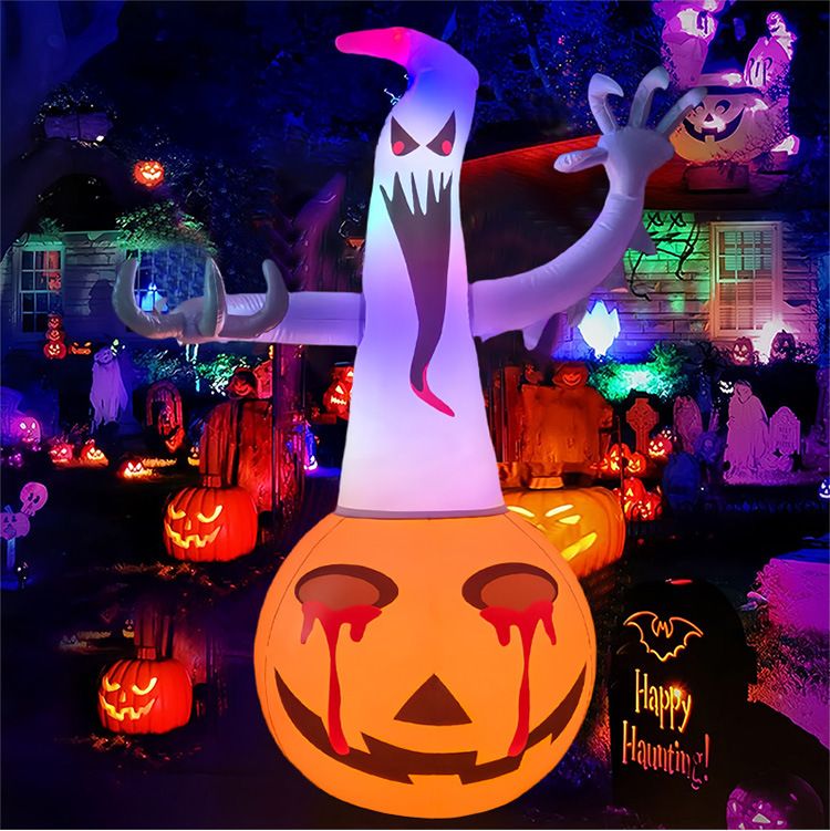 Glow-in-the-Dark Halloween Inflatable Decorations – Spooky Ghost, Pumpkin & Bat Set For Outdoor & Indoor Party Scenes (Multi-Color Options)_voghion.com