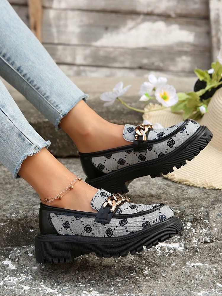 Nye runde hoved flade dameloafers med tryk_voghion.com