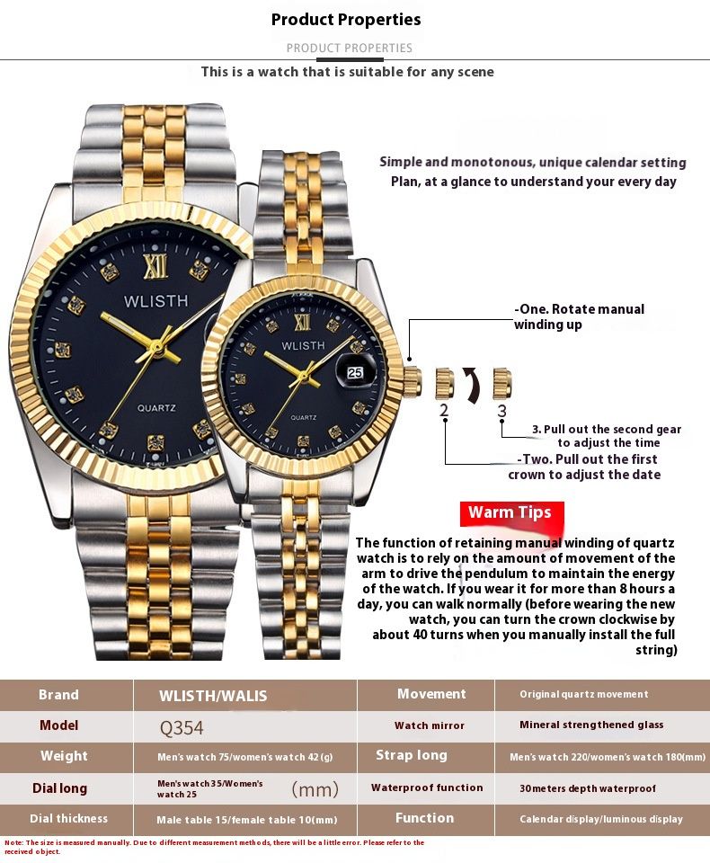 Wallace piccolo squisito orologio al quarzo impermeabile bagliore moda semplice coppia da uomo e da donna_voghion.com